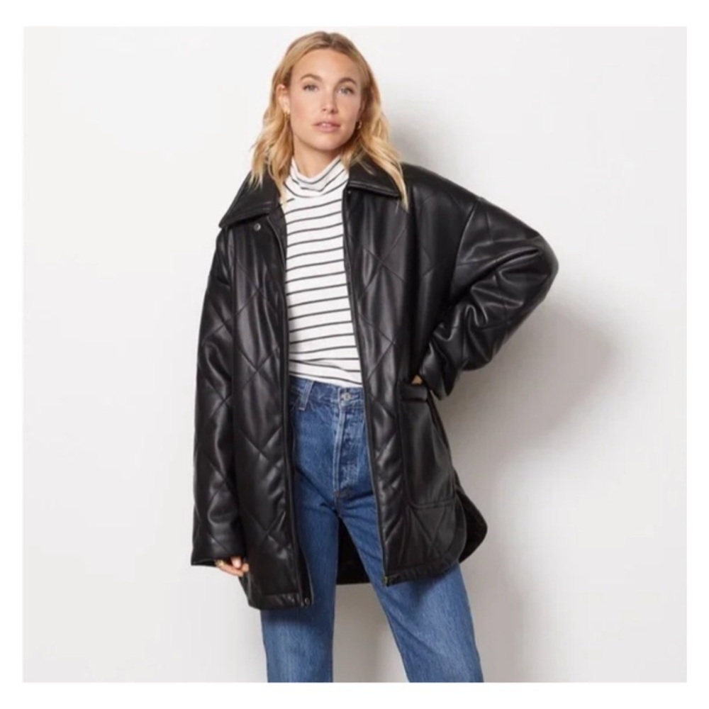 Vera Pelle Black Leather Quilted Women's Coat NEW WITH TAGS Size M